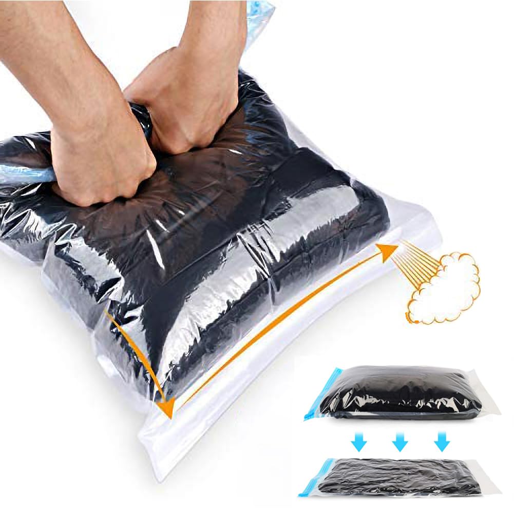 Compression Bags For Travel - Travel Essentials - 12 Pack Space Saver Bags - No Vacuum Or Pump Needed - Vacuum Storage Bags For