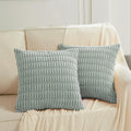 Fancy Homi 2 Packs Grey Blue Decorative Throw Pillow Covers 16X16 Inch For Living Room Couch Bed Sofa, Soft Striped Corduroy Squ