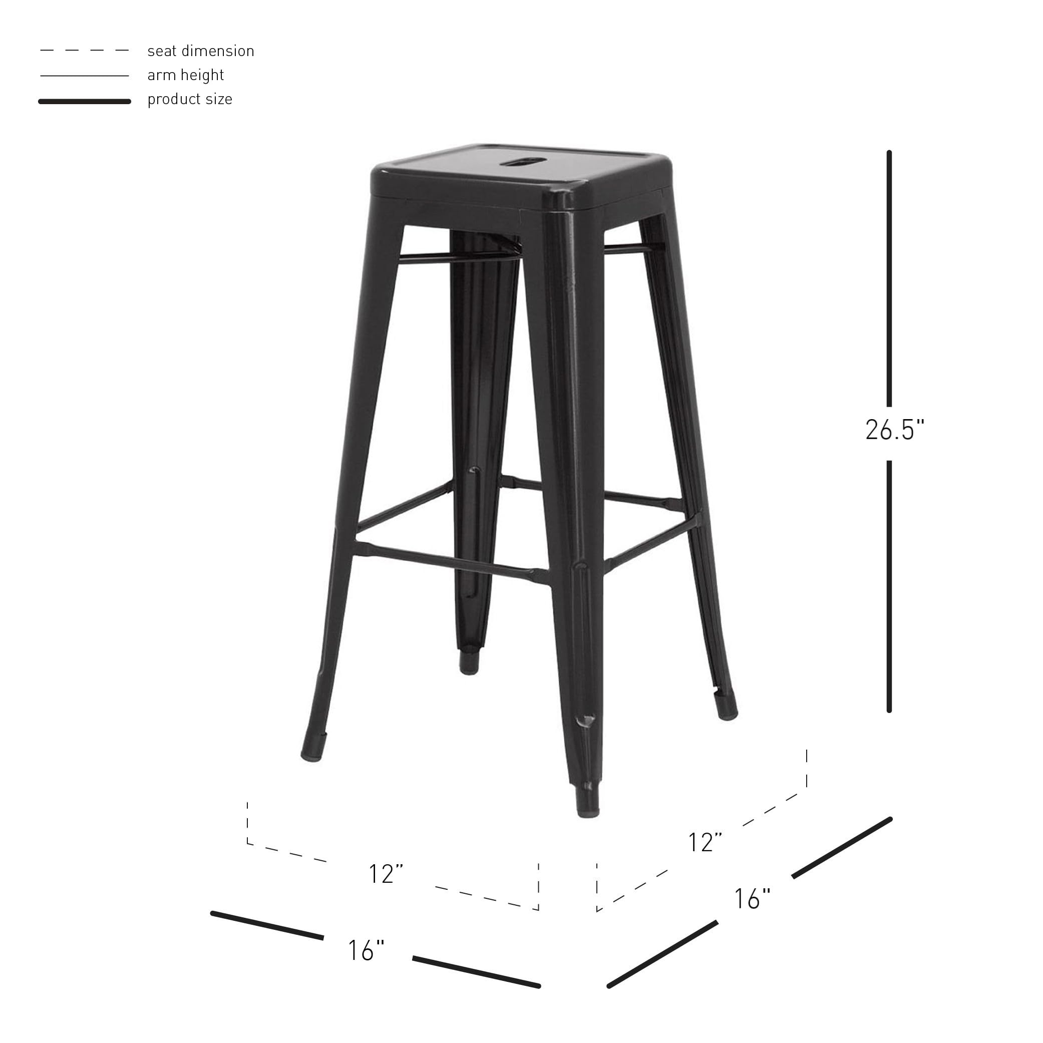 New Pacific Direct Metropolis Metal Backless Counter Stool 26&quot;,Indoor/Outdoor Ready,Black,Set Of 4