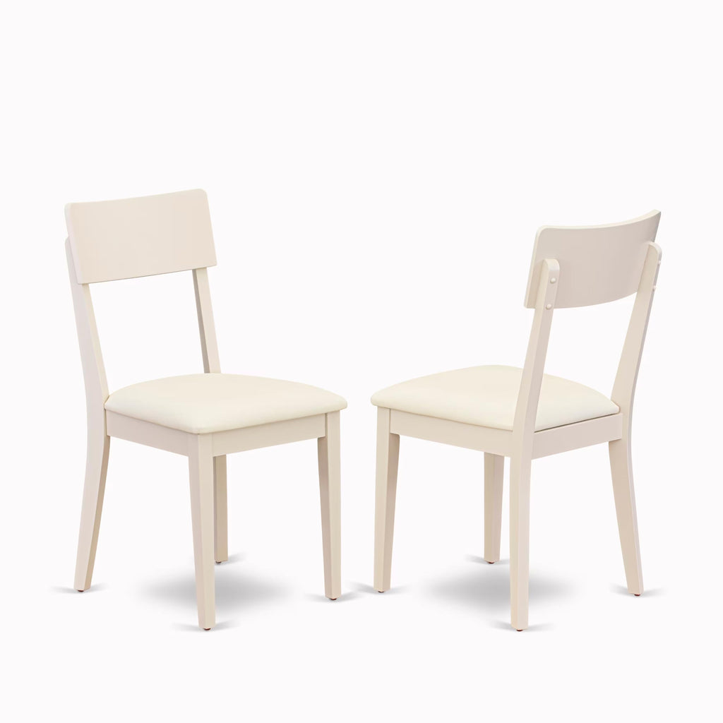 East West Furniture BOAD5-LWH-LC 5 Piece Dining Room Furniture Set Includes a Round Kitchen Table and 4 Faux Leather Upholstered Dining Chairs, 42x42 Inch, Linen White