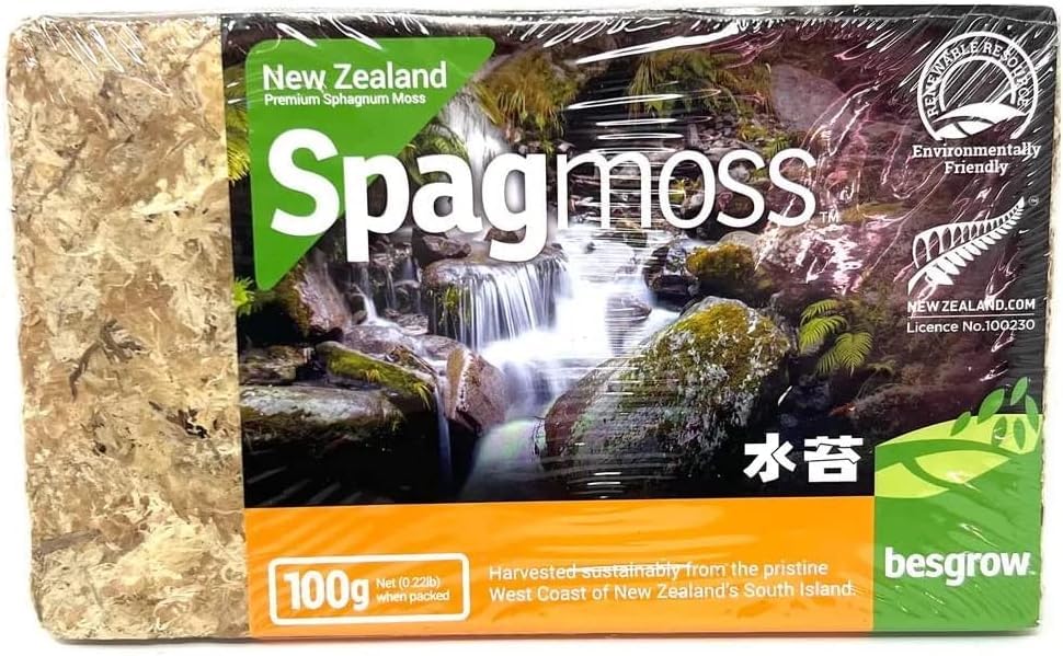 Besgrow Premium New Zealand Sphagnum Moss, 100G (8L When Hydrated) - Harvested Sustainably From The Pristine West Coast Of New Z