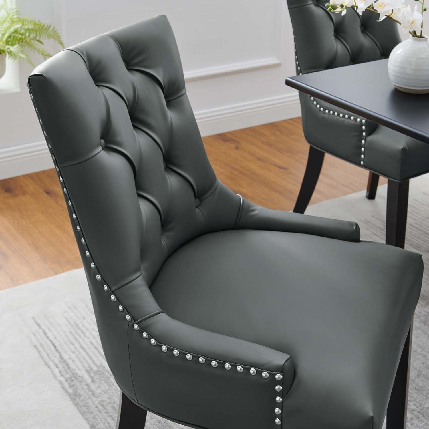 Modway Regent Tufted Vegan Leather Dining Chair In Gray