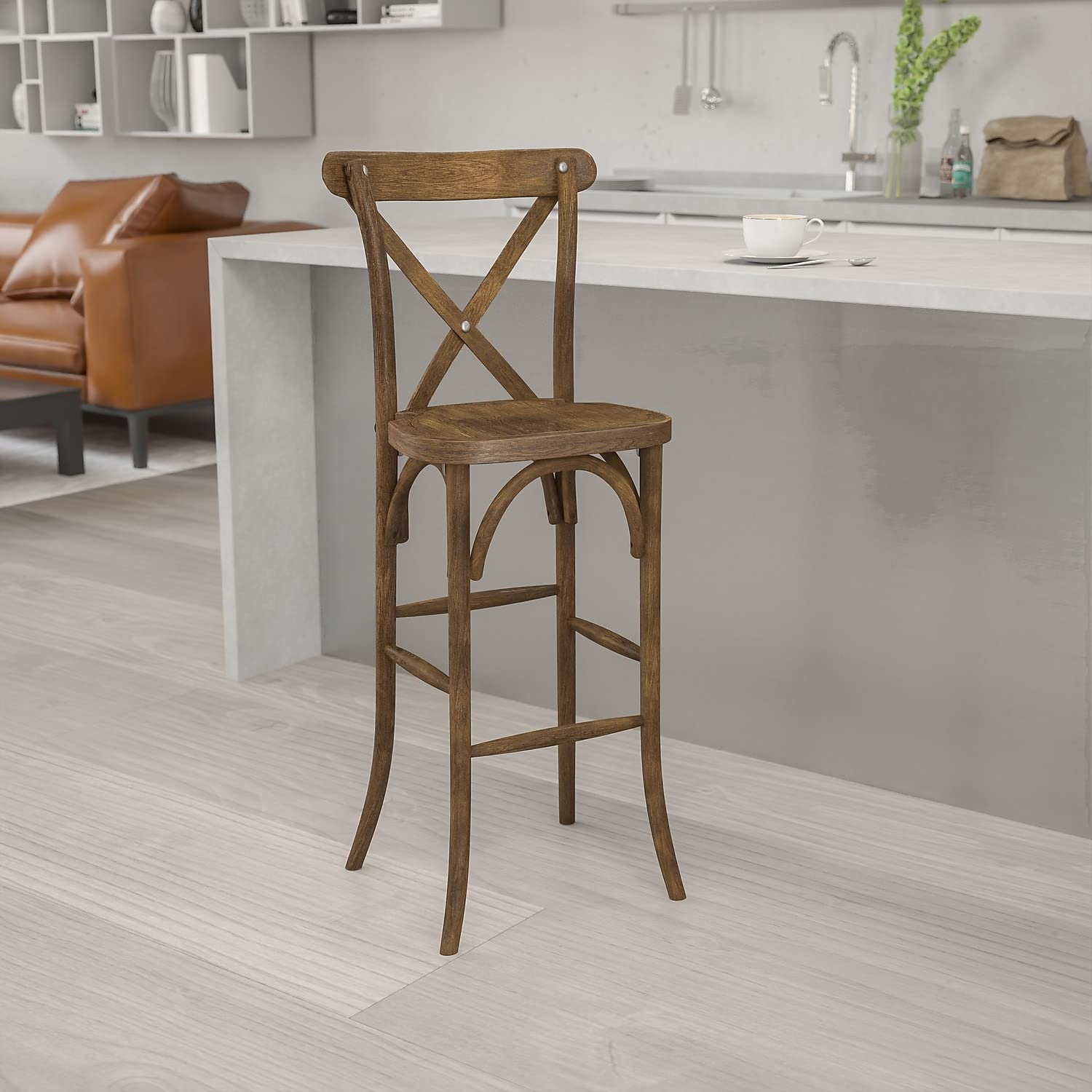 Flash Furniture Hercules Series Dark Antique Wood Cross Back Barstool
