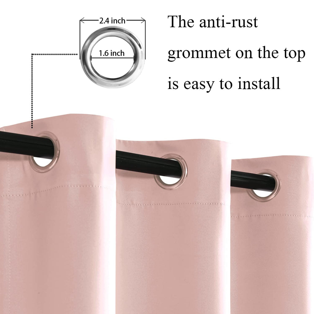 Jiuzhen Blush Pink Blackout Curtains With Tiebacks Thermal Insulated, Light Blocking And Noise Reducing Grommet Curtains For Bedroom And Living Room, Set Of 2 Window Curtain Panel, 70 X 63 Inch Length