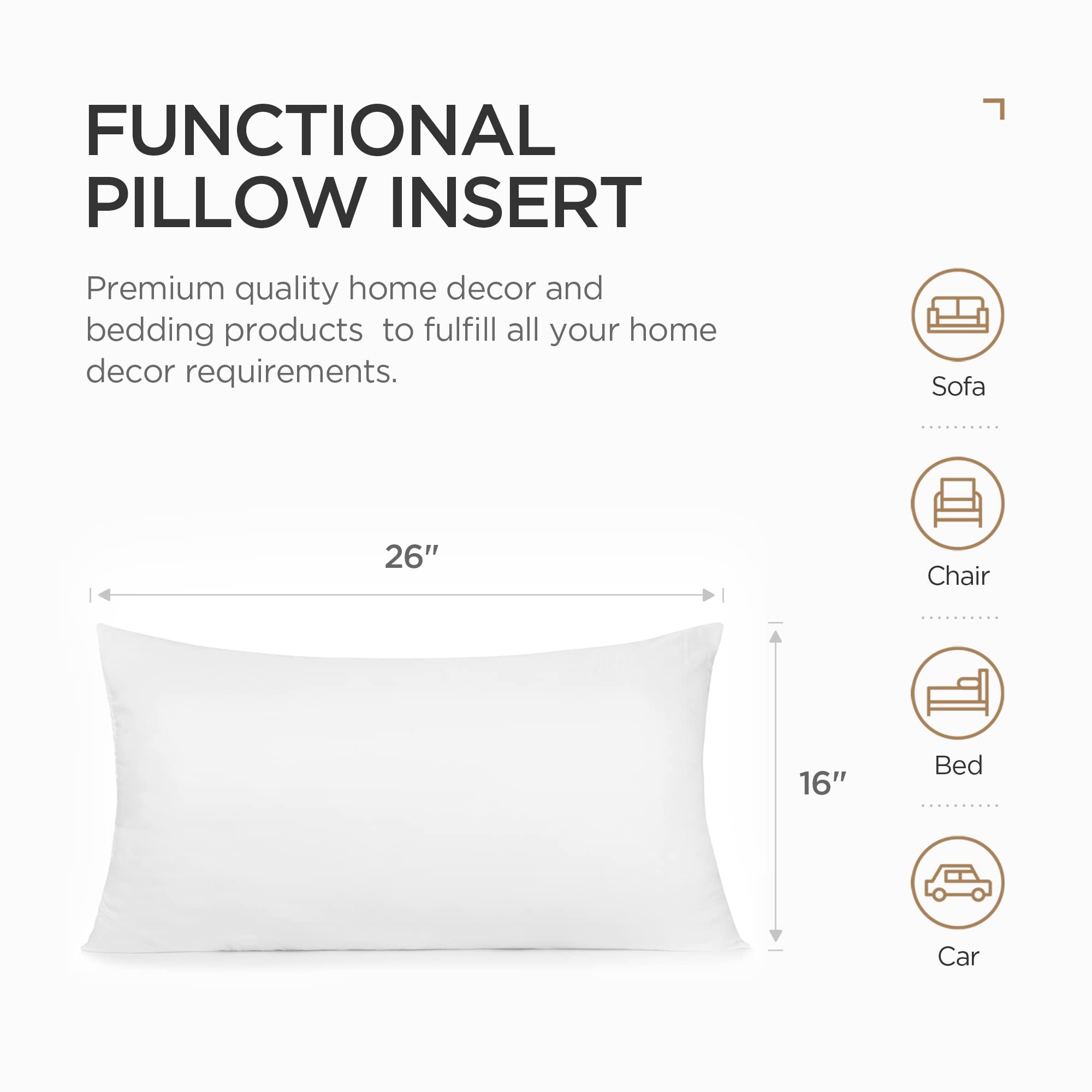 Acanva Throw Pillow Stuffer Inserts Decorative Rectangle Premium Sham Forms Cushion For Sofa Couch Chair, 16X26 Inch (Pack Of 4), White 4 Count