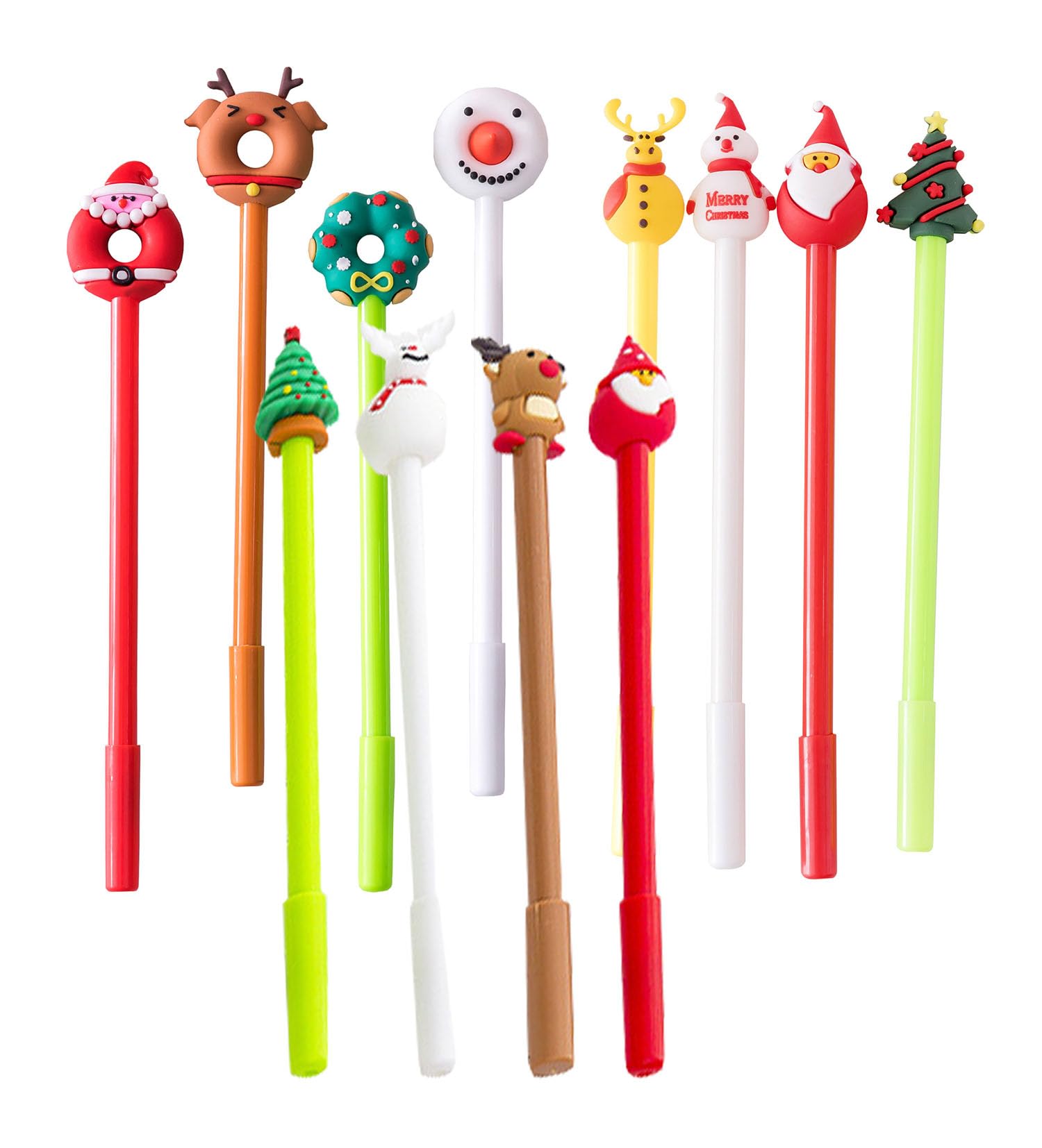 YYaaloa 12pcs Christmas Gel Ink Writing Pens 0.5 mm Black Ink Fun Kawaii Pens Santa Claus, Christmas tree,Snowman Bulk for Offic