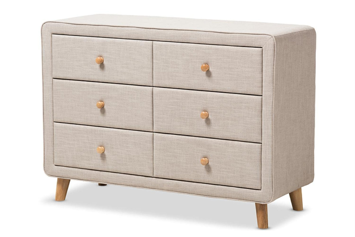 Baxton Studio Jonesy 6 Drawer Linen Upholstered Dresser in Beige