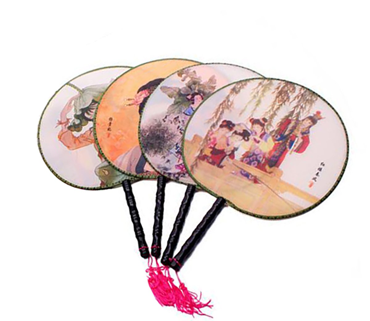 Set of 4 Round Chinese Ancient Hand Fan Classic Palace Paddle Hand Fan