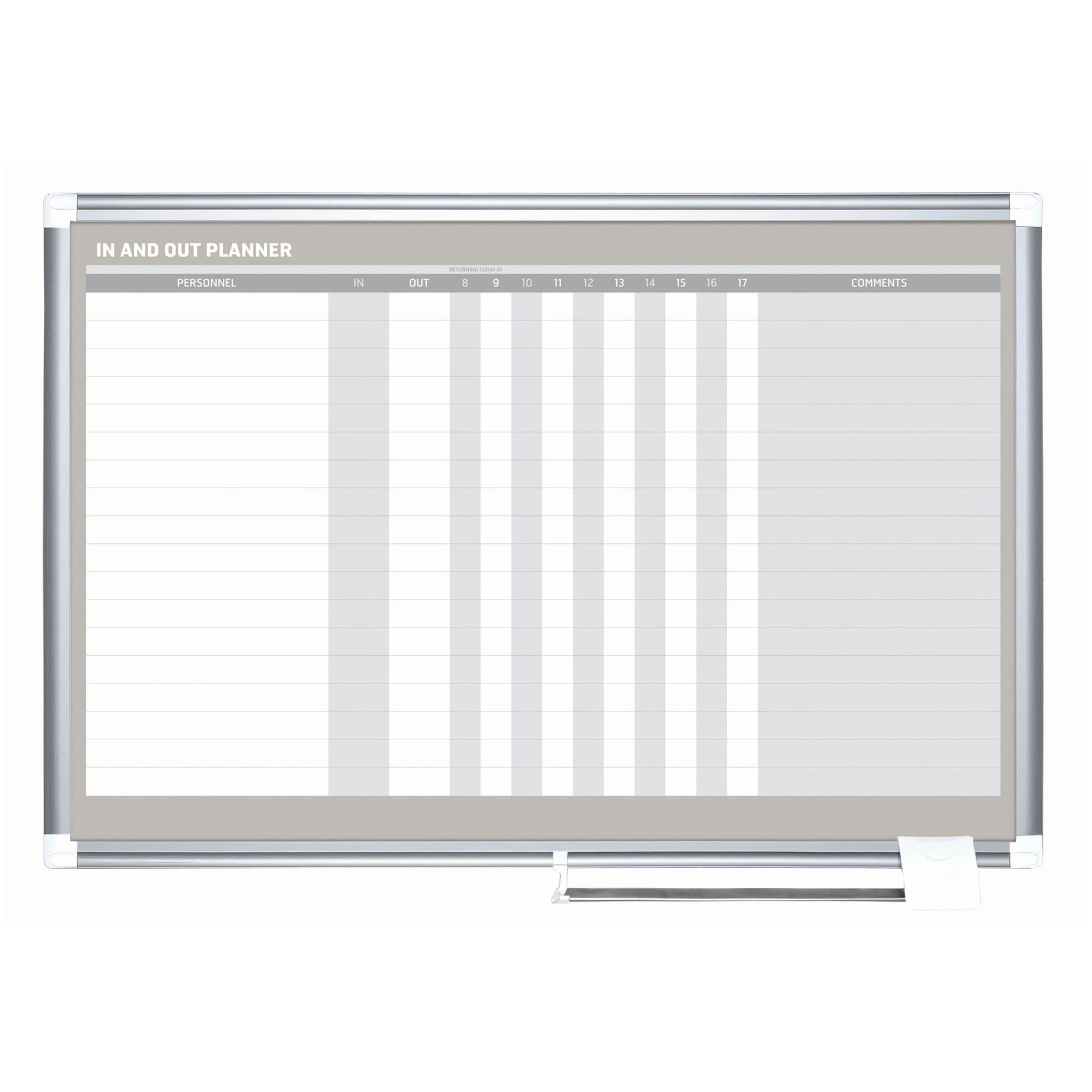 Mastervision Horizontal In/Out Dry Erase Magnetic White Board Planner, Wall Mounting, Sliding Marker Tray, 24' X 36', Aluminum