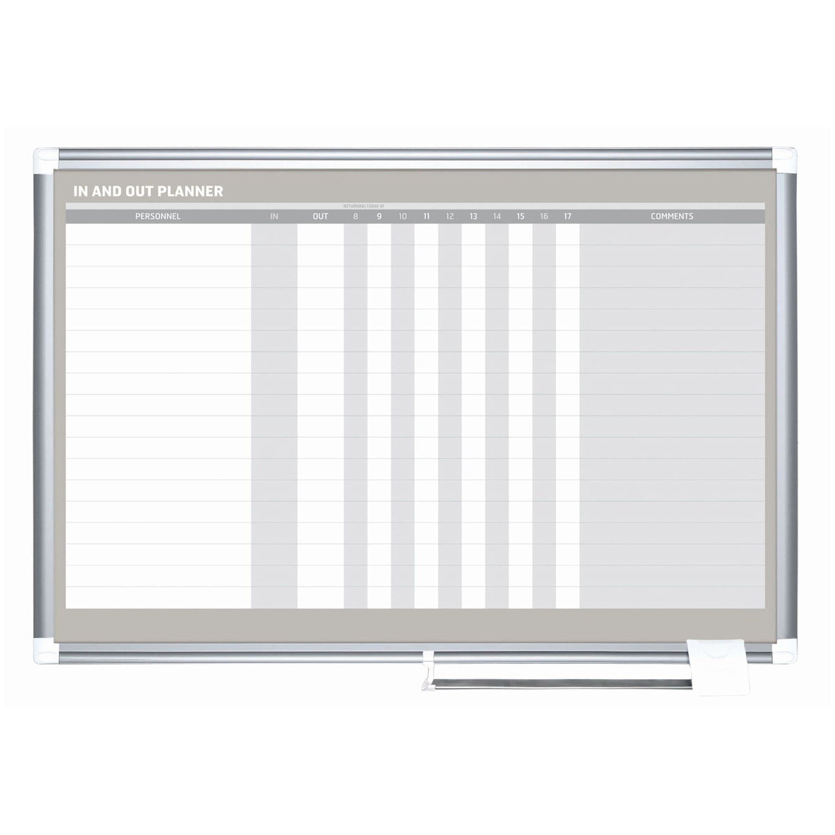 Mastervision Horizontal In/Out Dry Erase Magnetic White Board Planner, Wall Mounting, Sliding Marker Tray, 24' X 36', Aluminum