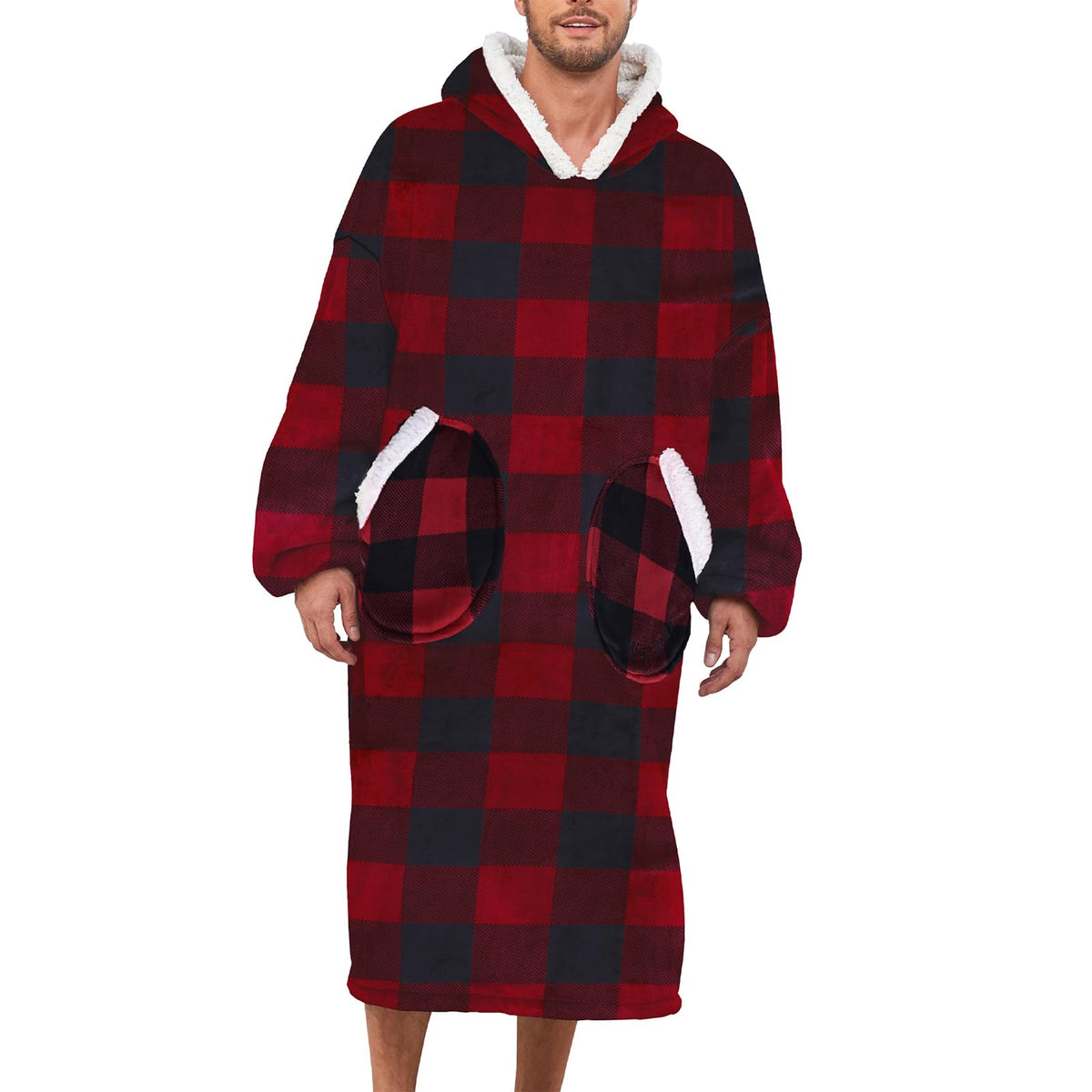 Christmas Blanket Gifts For Adult And Child Wearable Blanket Hoodie Sweatshirt Red Plaid Cozy Warm Oversized Blanket Extra Long