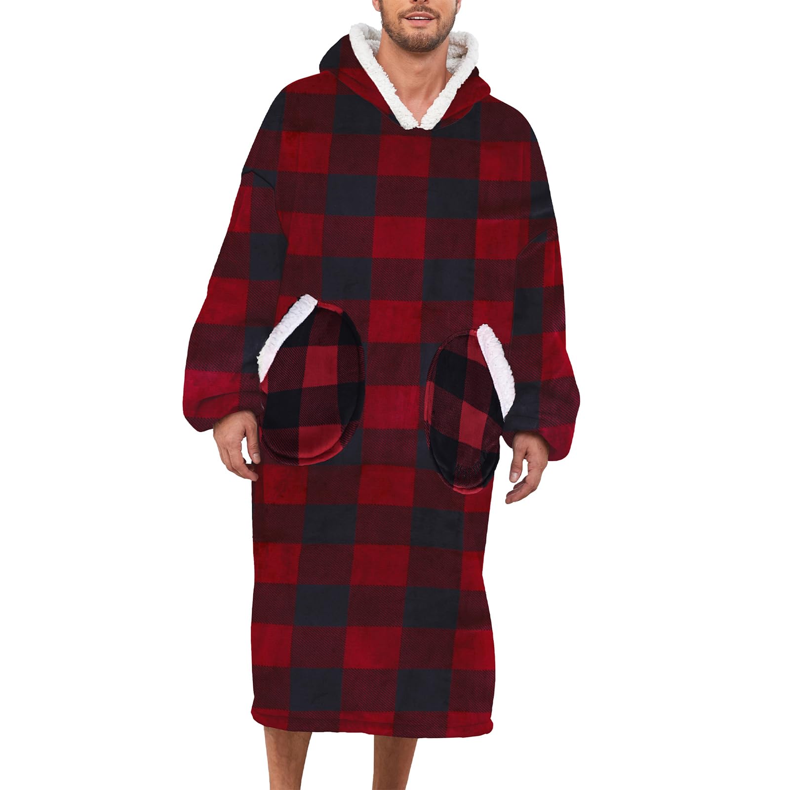 Christmas Blanket Gifts For Adult And Child Wearable Blanket Hoodie Sweatshirt Red Plaid Cozy Warm Oversized Blanket Extra Long