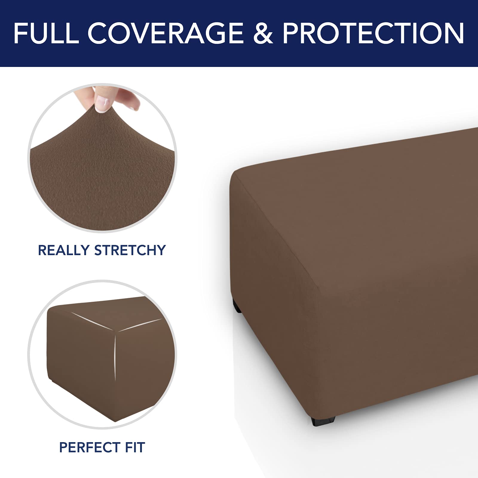 Purefit Super Stretch Soft Form Fit Ottoman Cover Rectangle - Ottoman Slipcovers For Foot Stool & Folding Storage Furniture For Living Room With Nonslip Elastic Bottom (Small, Brown)
