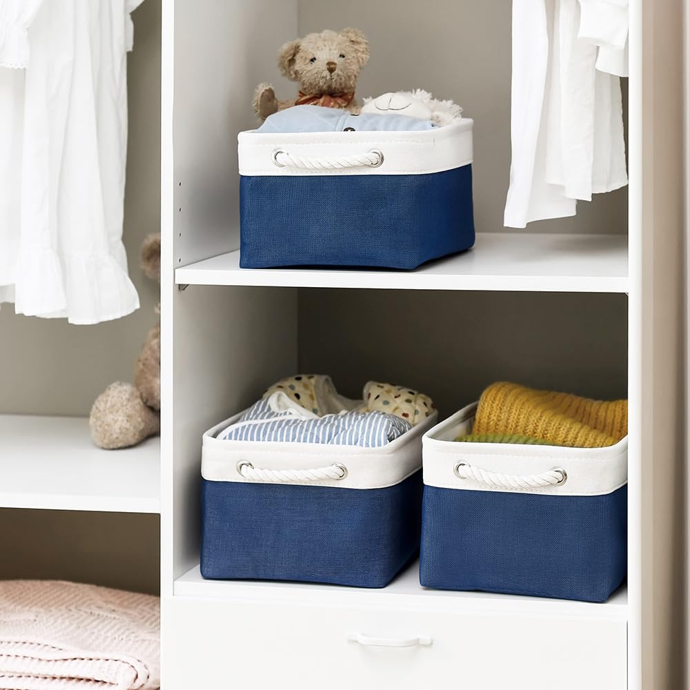 Thewarmhome Storage Basket For Organizing - Medium 3 Pack 14X10X7 Inch Fabric Storage Cubes For Shelves With Rope, Collapsible S