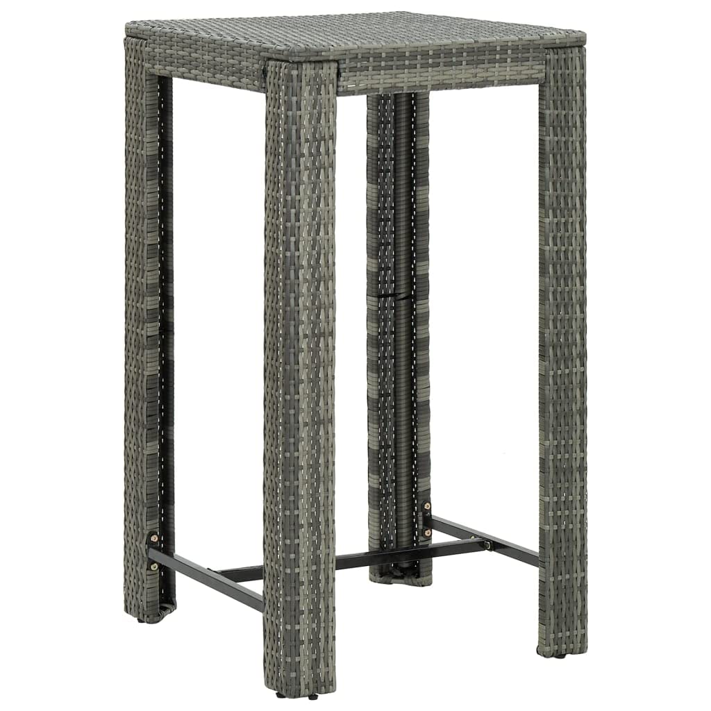 vidaXL Modern Patio Bar Table - Lightweight Poly Rattan Outdoor Table in Gray - 23.8&quot;x23.8&quot;x43.5&quot;- Made with Durable PE Rattan and Powder-Coated Steel Frame - Suitable for Indoor and Outdoor Use