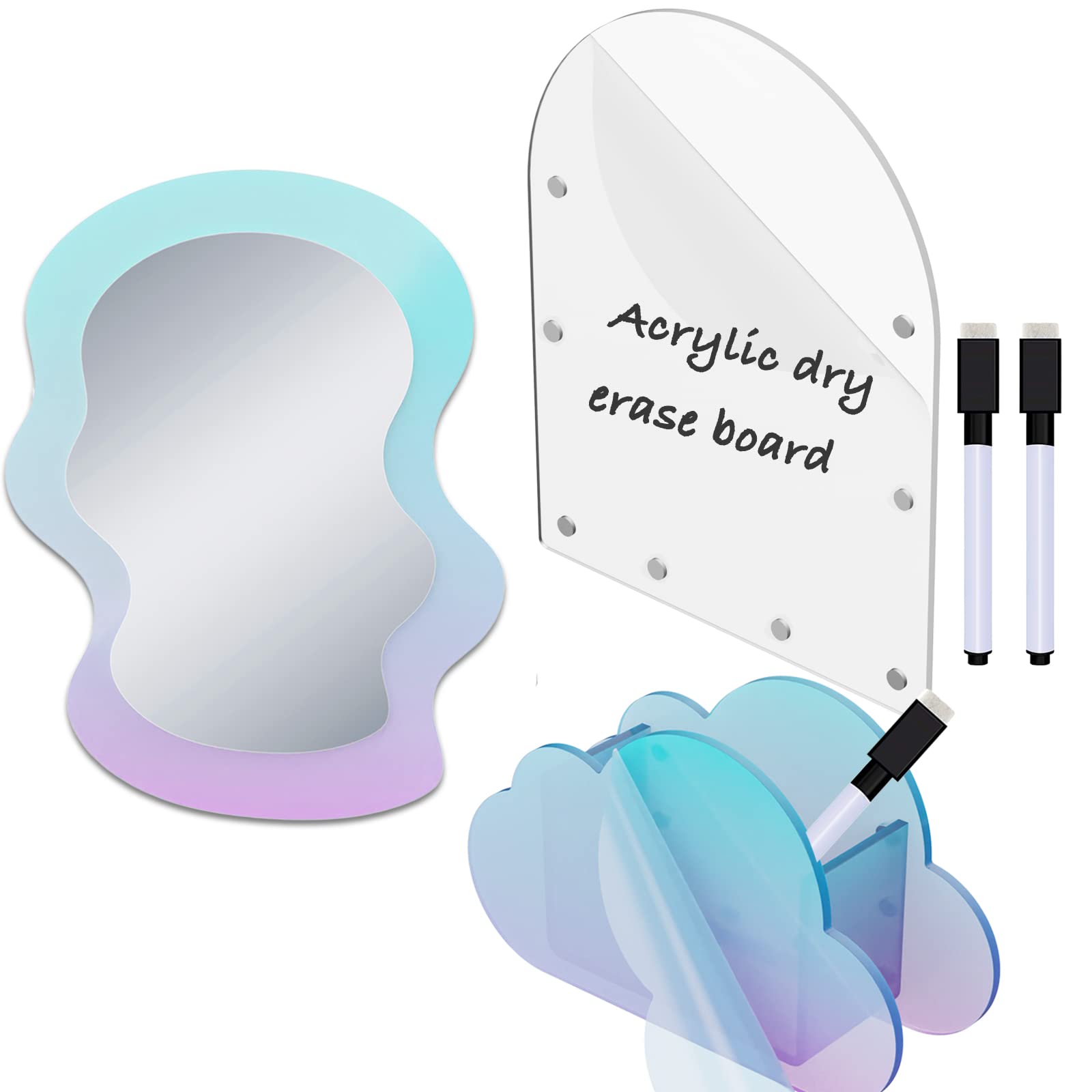 Svartur Iridescent Locker Accessories, Magnetic Locker Mirror And Pen Holder & Acrylic Magnetic Dry Erase Board For Fridge, Offi