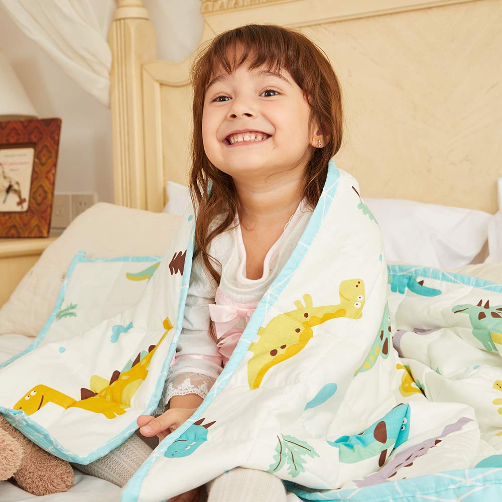 Weighted Idea Cooling Weighted Blanket Kids 10 Lbs 41''X60'' (100% Cotton, Dinosaur) With Premium Glass Beads