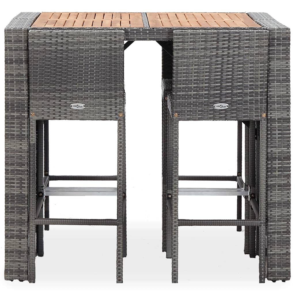 vidaXL Patio Bar Set 5 Piece, Outdoor Bar Table Set with Wood Tabletop, Patio Furniture Set with Cushions, Dining Set for Garden, Rattan and Wood Gray