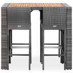 vidaXL Patio Bar Set 5 Piece, Outdoor Bar Table Set with Wood Tabletop, Patio Furniture Set with Cushions, Dining Set for Garden, Rattan and Wood Gray