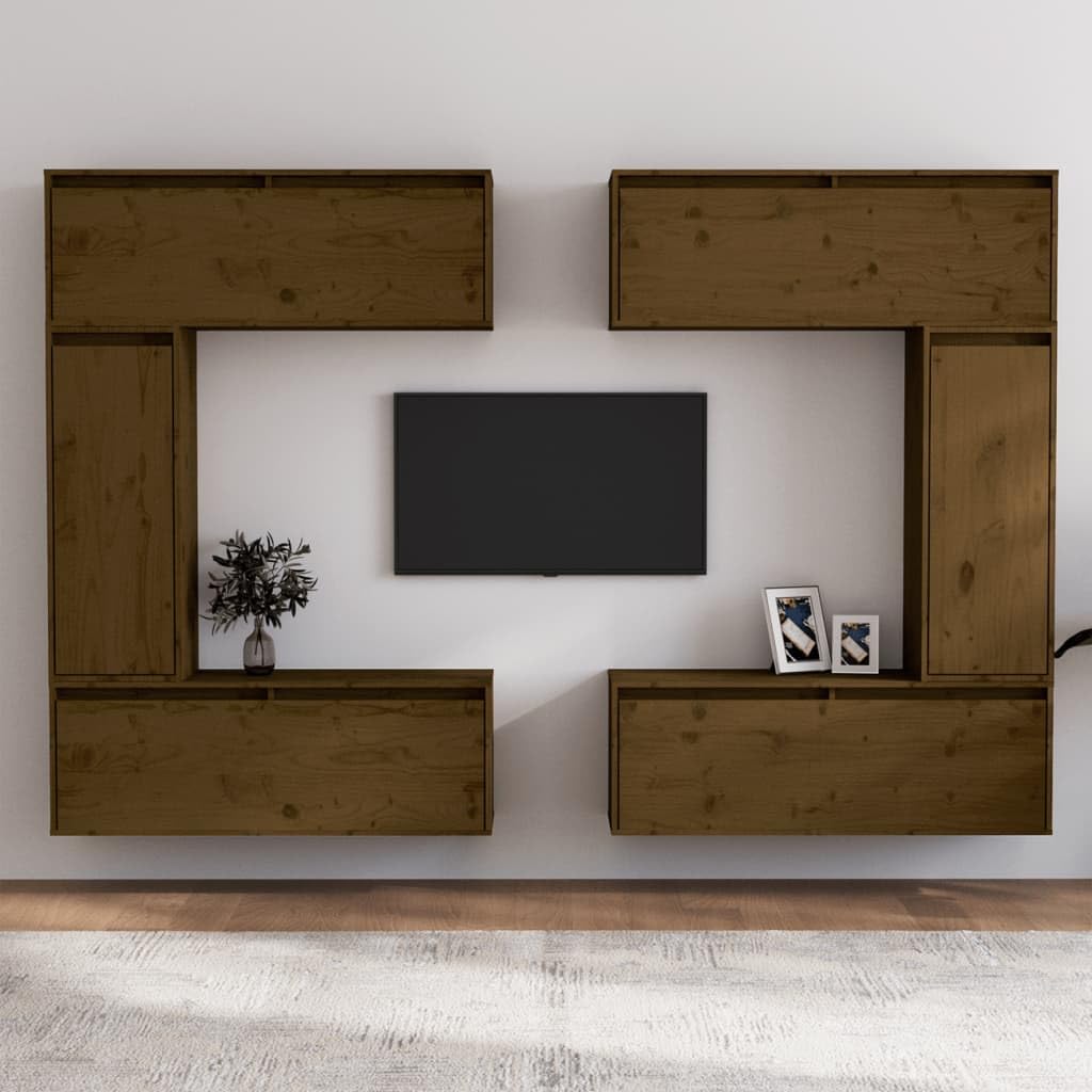 vidaXL Classic TV Cabinets in Solid Pinewood - Honey Brown, Wall Mounted Floating Cabinets, Ideal Storage for Books and Ornaments, Easy to Assemble and Clean