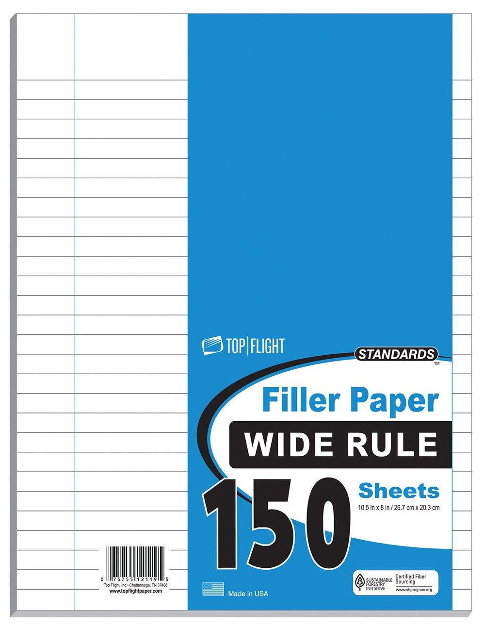 Top Flight Filler Paper, 10.5 X 8 Inches, Wide Rule, 150 Sheets (12119)