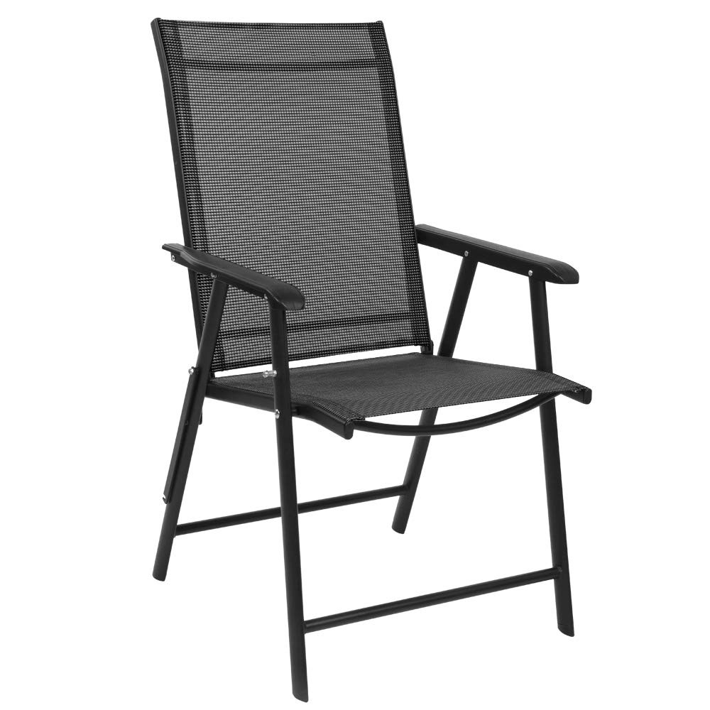 Vingli Upgraded Version Single 1 Folding Chairs With Arms, Portable Patio Chairs For Outdoor & Indoor, Sling Back Chairs For Lawn, Pool, Courtyard, Balcony & Garden (Black)