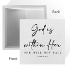 God Is Within Her Bible Verse Artwork Wood Box Sign Rustic Farmhouse Style Psalm 46 : 5 Christian Wood Block Plaque 5 X 5 Inches