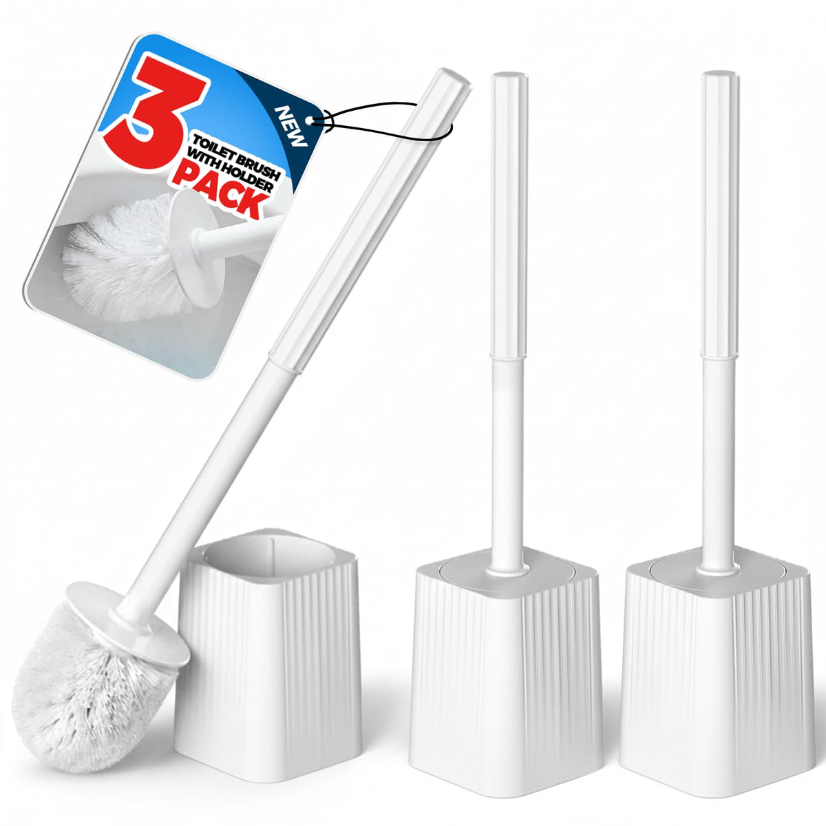 FORASTO 3Pack Toilet Bowl Brush and Holder Set  Restroom Cleaning Supplies