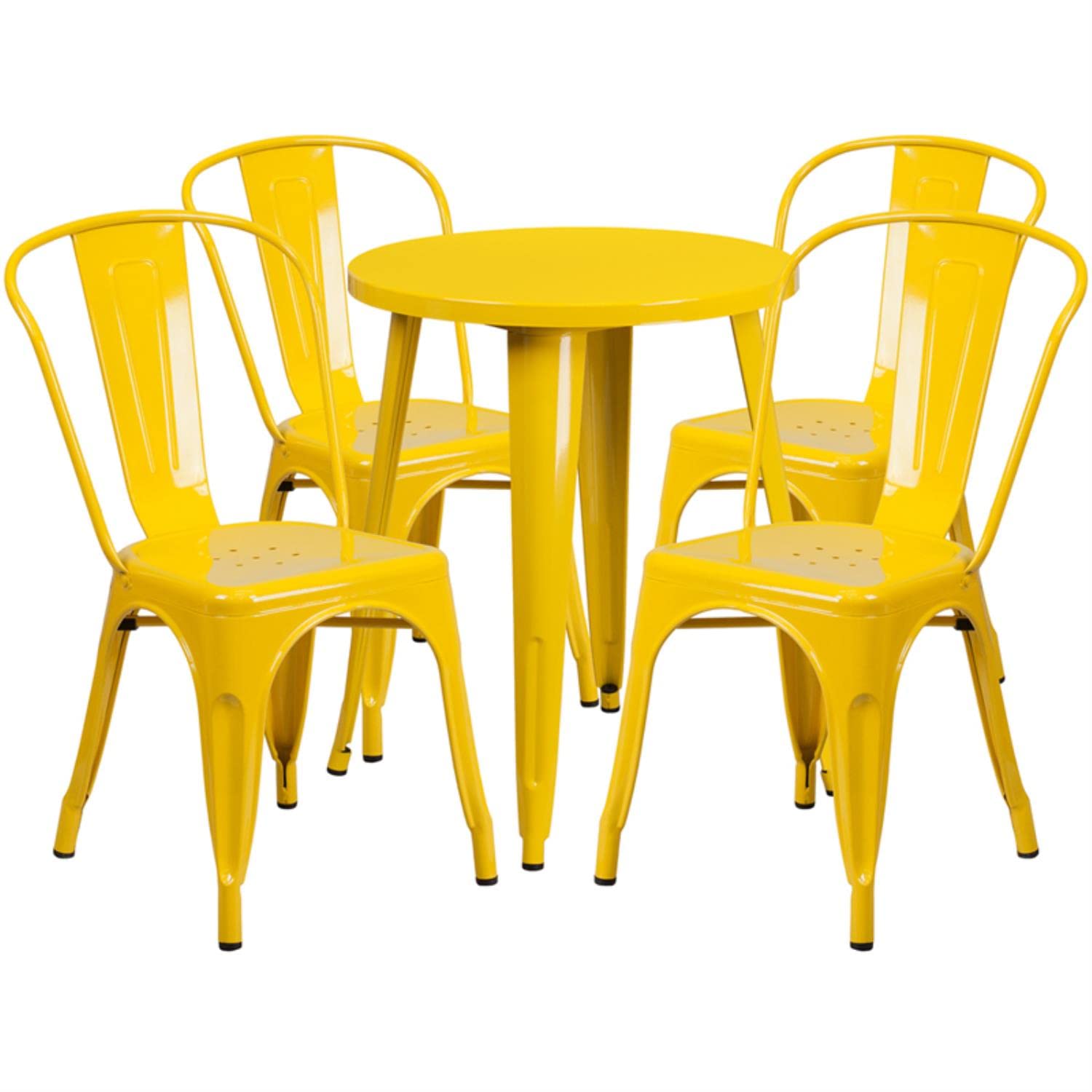 Flash Furniture Chauncey Commercial Grade 24&quot; Round Yellow Metal Indoor-Outdoor Table Set With 4 Cafe Chairs