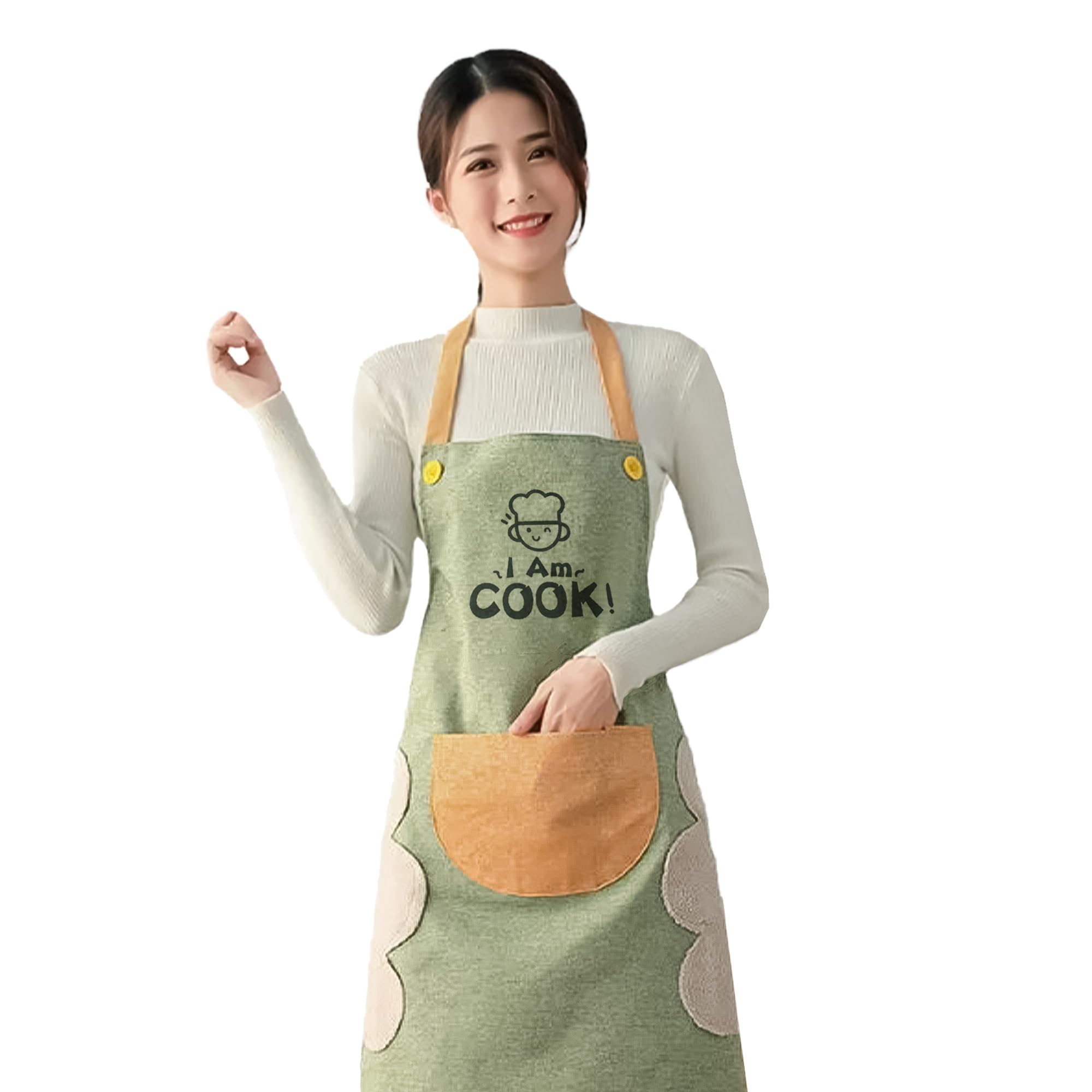 Yellow Weaves Kitchen Apron With Front Pocket And Side Coral Velvet For Wiping Hands Towel, Waterproof Cooking, Fits Men/Women, 