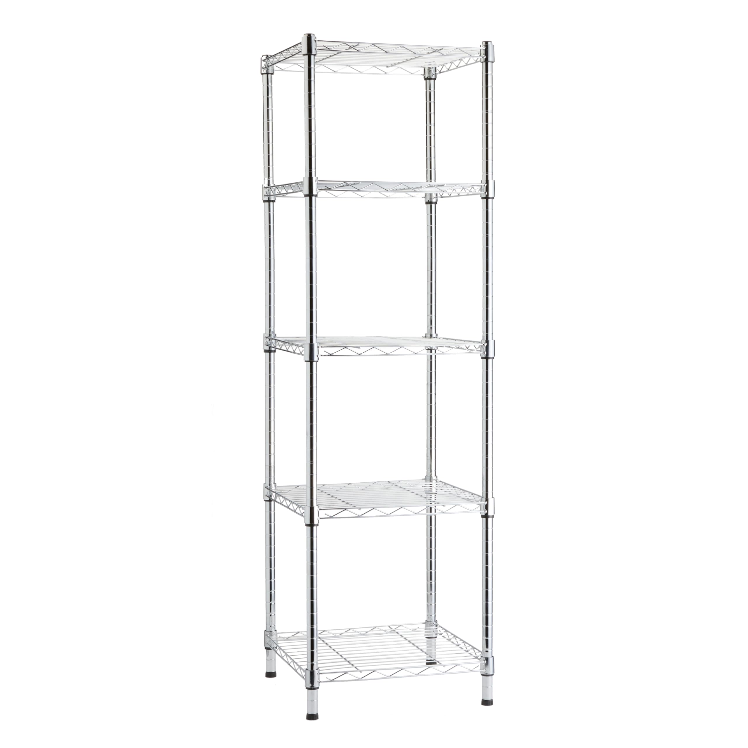 Amazon Basics 5-Shelf Tower Adjustable Storage Shelving Unit, Chrome, 16 D x 16 W x 54 H
