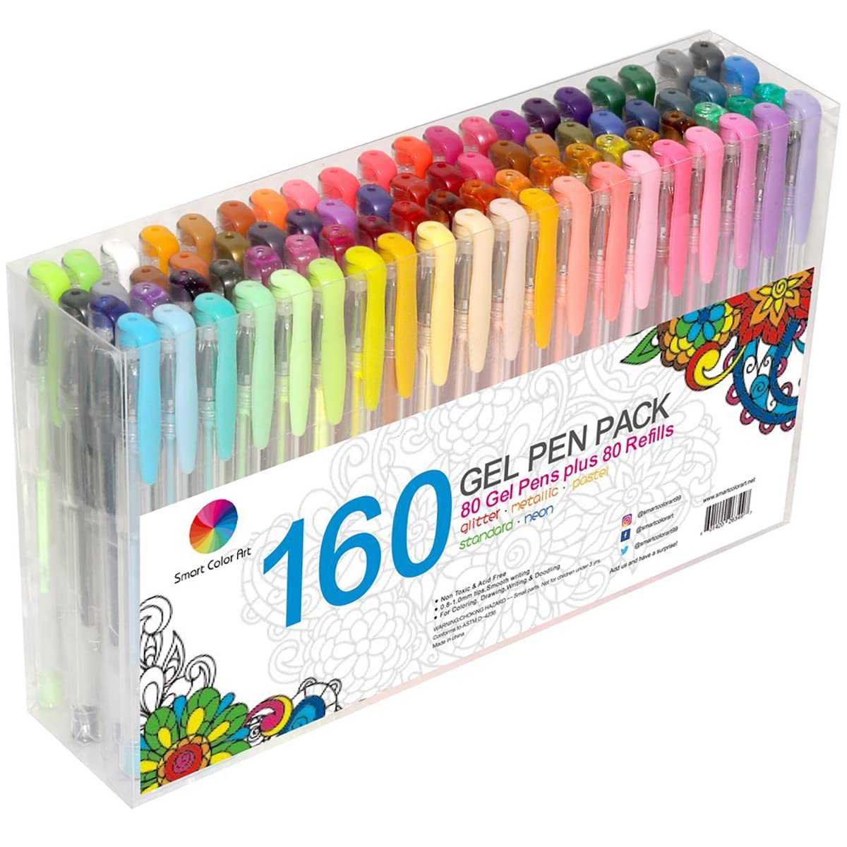 Smart Color Art 160 Colors Gel Pens Set 80 Gel Pen With 80 Refills For Adult Coloring Books Drawing Painting Writing Doodling