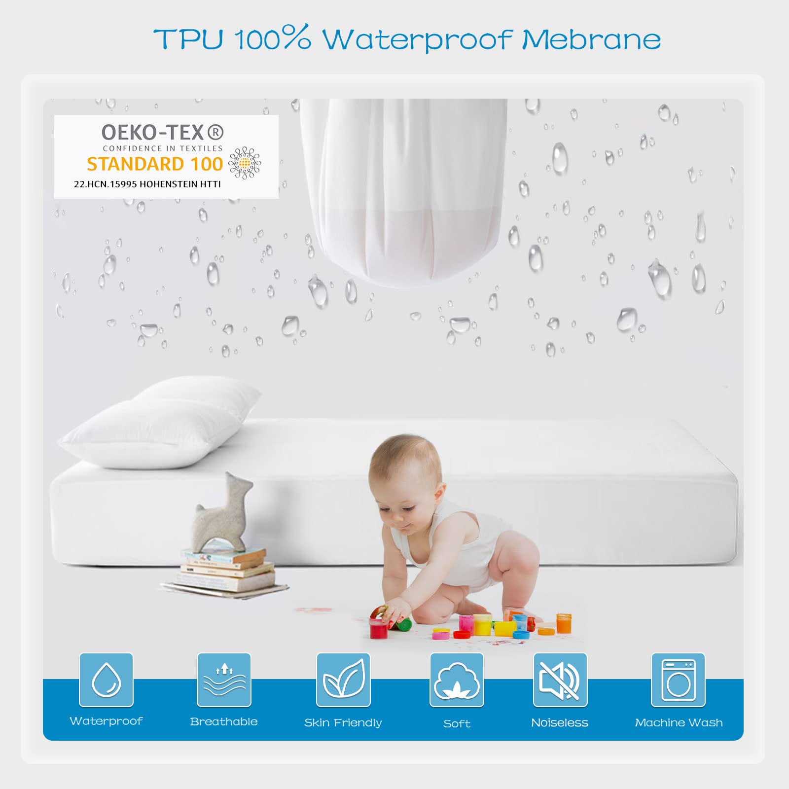 Grt 1 Pack 100% Waterproof Mattress Protector Twin Size, Breathable & Noiseless Waterproof Mattress Cover Fitted Deep Pocket Fro