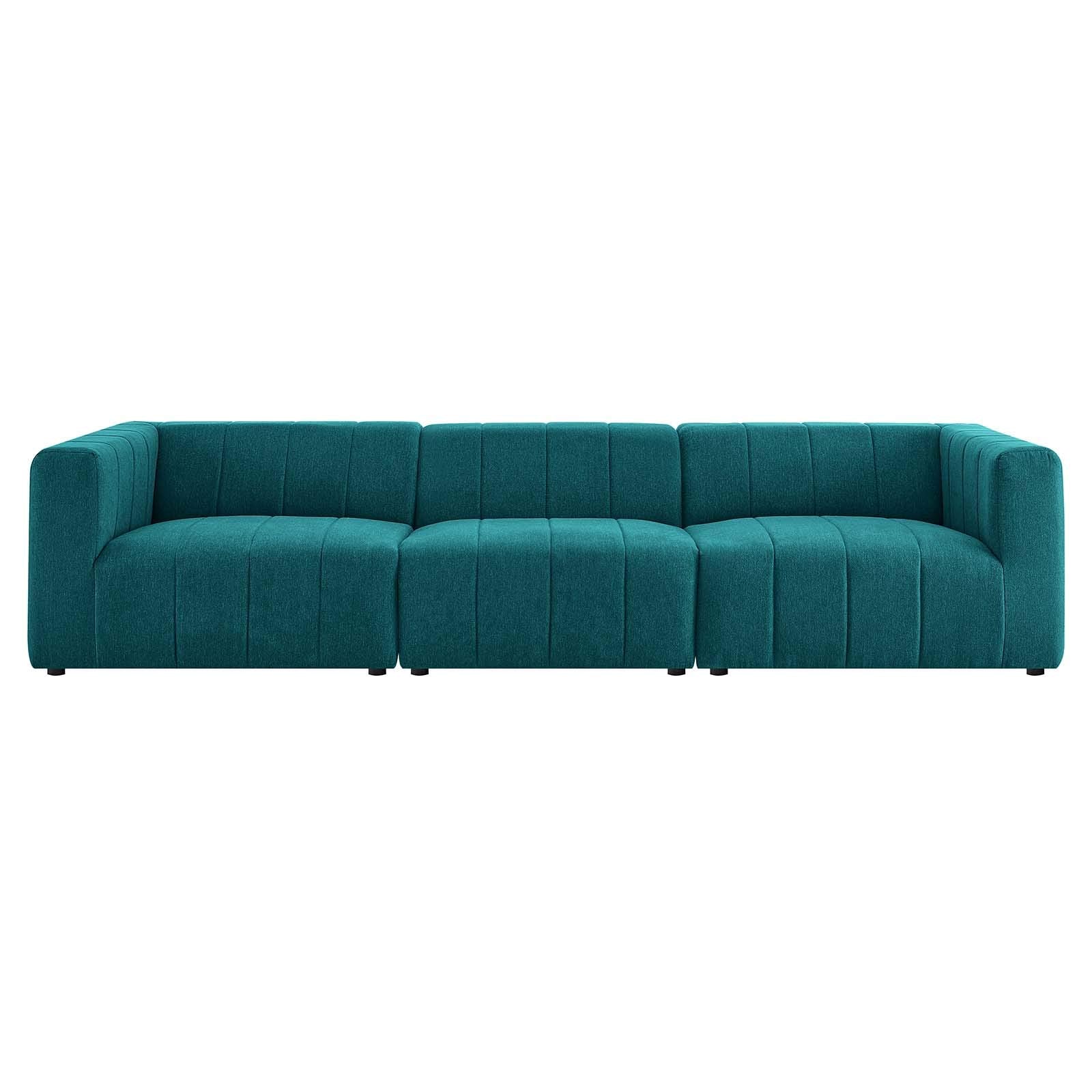 Modway Bartlett Channel Tufted Upholstered Sectional Sofa, 3-Piece Set, Teal