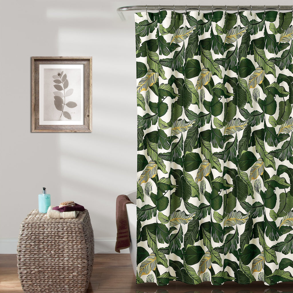 Lush Decor, 72' X 72', Green Tropical Paradise Shower Curtain-Fabric Leaf Rainforest Island Print Design