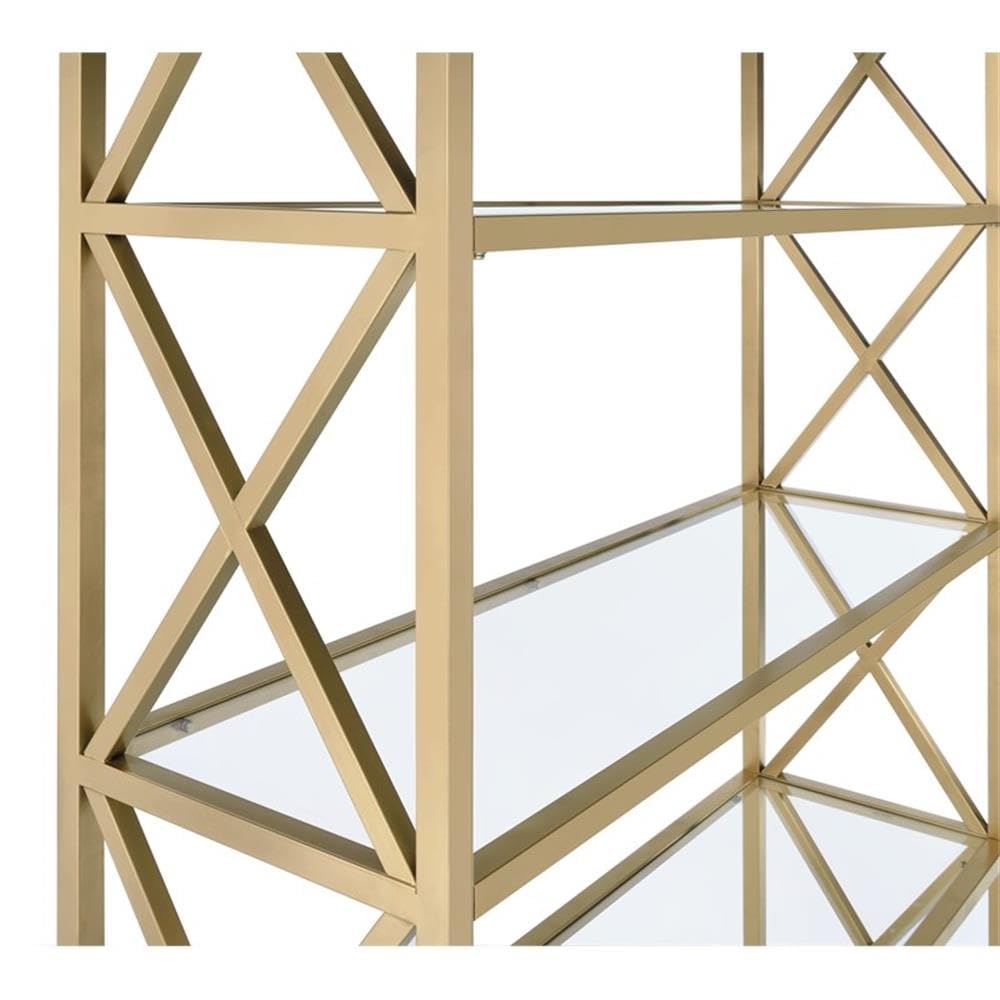 Acme Milavera Metal Etagere Bookcase with 5 Glass Shelves in Clear and Gold