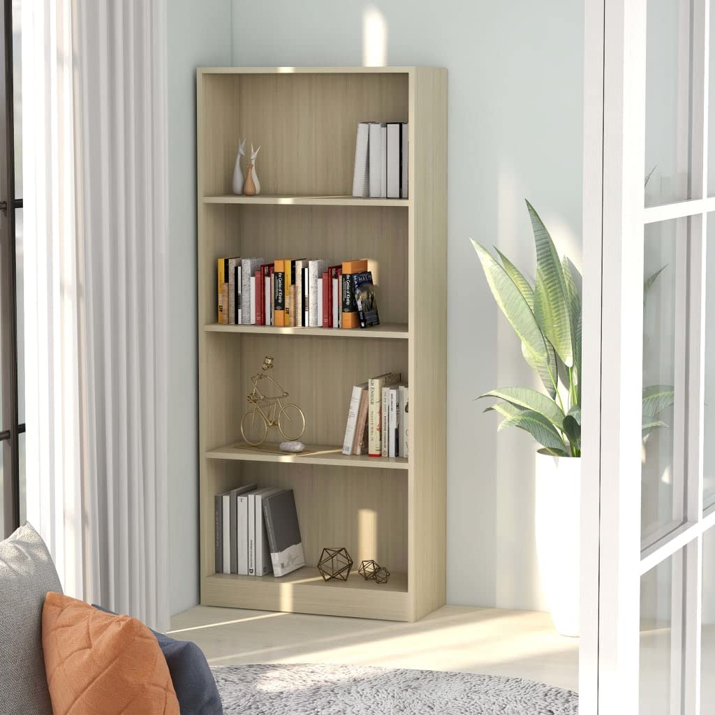 vidaXL Book Cabinet in Sonoma Oak - Modern 4-Tier Bookshelf - 23.6&quot;x9.4&quot;x55.9&quot; Engineered Wood Bookcase - Easy Assembly Required