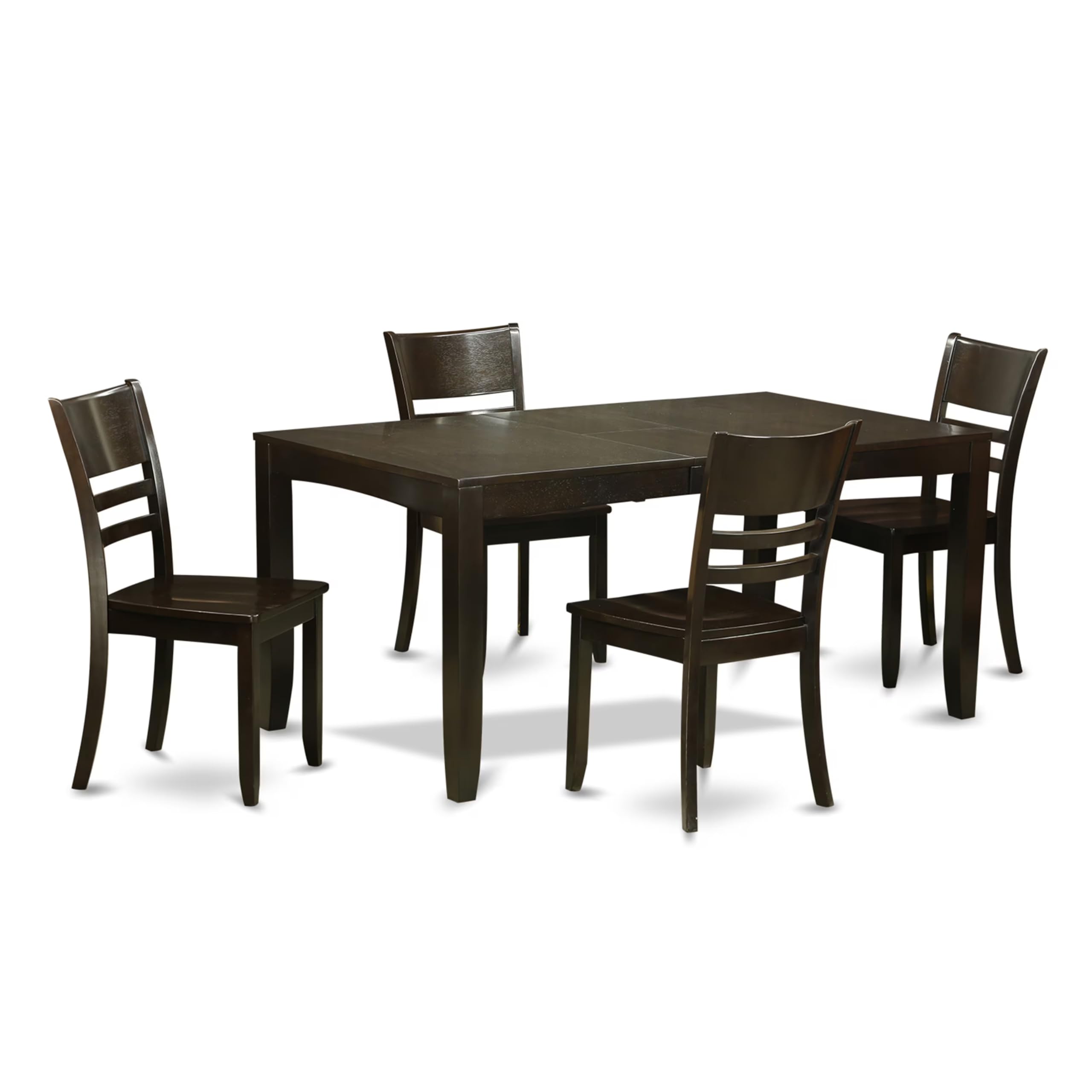 East West Furniture LYFD5-CAP-W Lynfield 5 Piece Dining Set for 4 Includes a Rectangle Kitchen Table with Butterfly Leaf and 4 Dinette Chairs, 36x66 Inch