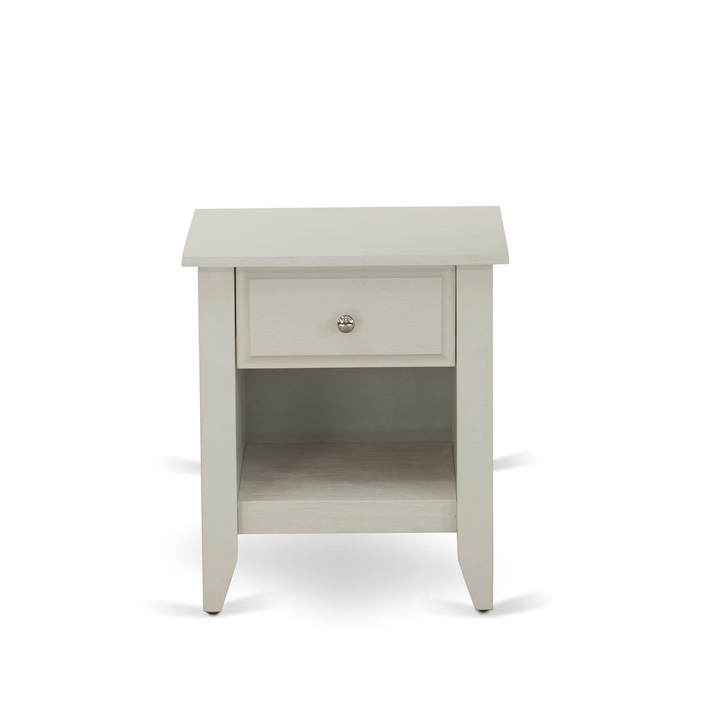 East West Furniture KD18F-1GA0C 2 Piece Bed Set - 1 Bed Frame Brown Linen Fabric Padded and Button Tufted Headboard with 1 Night Stands for Bedrooms - Wire Brushed Butter Cream Finish Nightstand