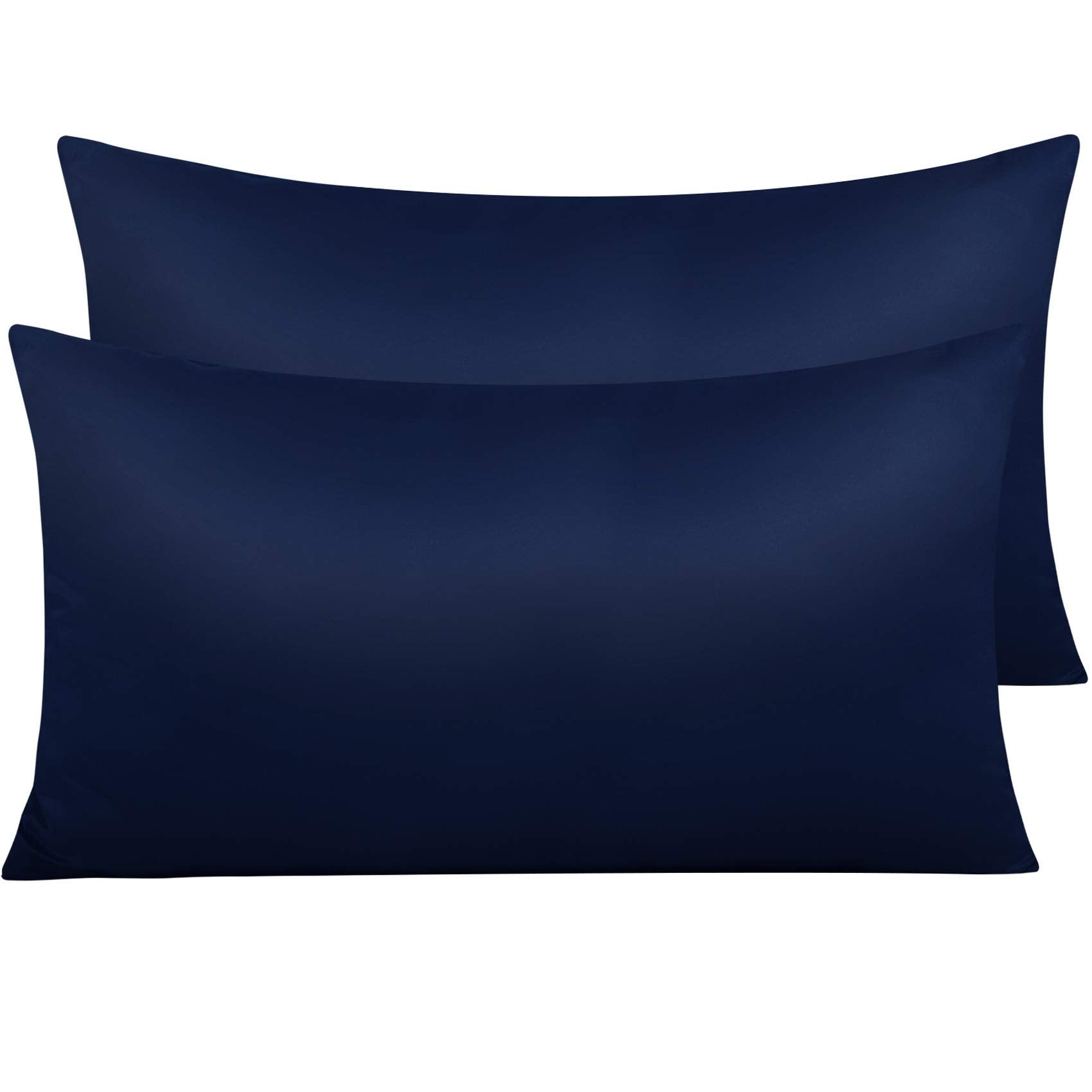 Ntbay Zippered Satin Pillow Cases For Hair And Skin, Luxury King Hidden Zipper Pillowcases Set Of 2, 20X36 Inches, Navy Blue