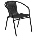 Flash Furniture Lila 23.5'' Square Glass Metal Table with 2 Black Rattan Stack Chairs