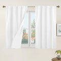 LAMIT 40 Inch Length Short White Linen Curtains for Cafe, 100% Blackout Linen Textured Thermal Curtains Back Tab and Rod Pocket 