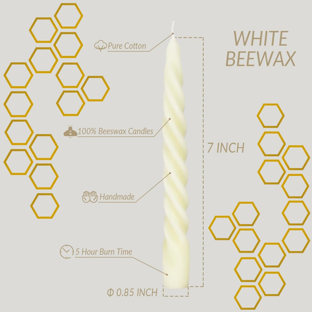 Beeswax Taper Candles Set Of 4,Spiral Taper Candle Dripless Short Candle Sticks For Dinner Wedding Party Christmas Home Decorati