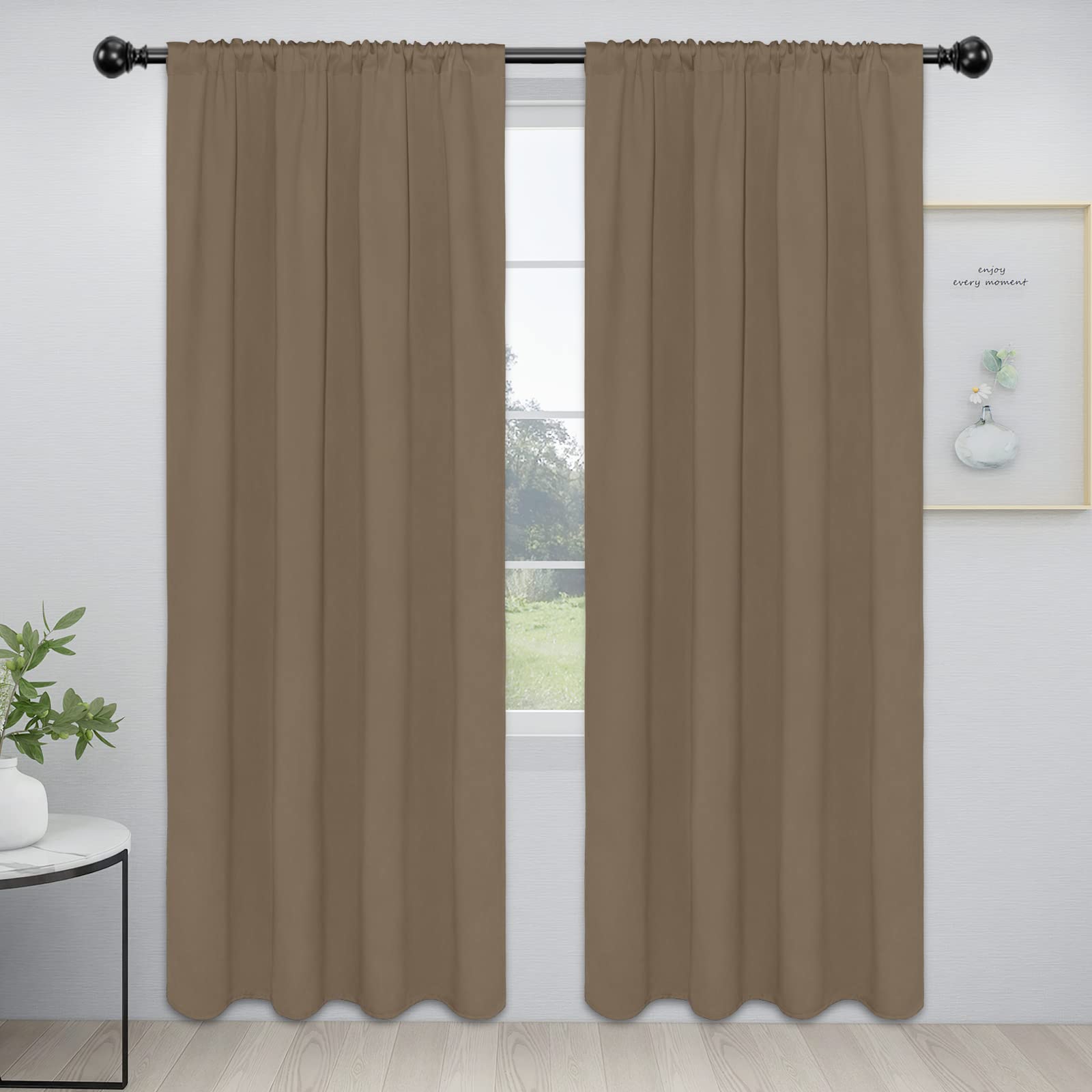 Easy-Going Rod Pocket Blackout Curtains For Bedroom, Room Darkening Window Curtains For Living Room, Thermal Insulated Noise Reduction Solid Window Drapes, 2 Panels(42X84 In, Camel)