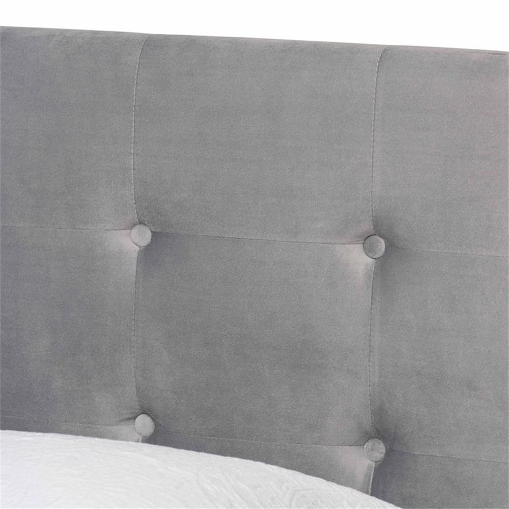 Baxton Studio Caprice Modern and Contemporary Glam Grey Velvet Fabric Upholstered Twin Size Panel Bed