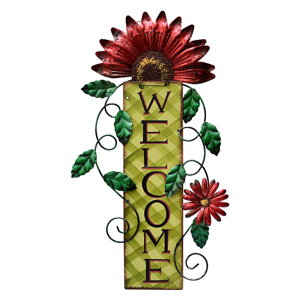 E-view Metal Welcome Sign Rustic Wall Hanging Plaque - Decorative Welcome Flower Signs for Porch Front Door Farmhouse Home Decor