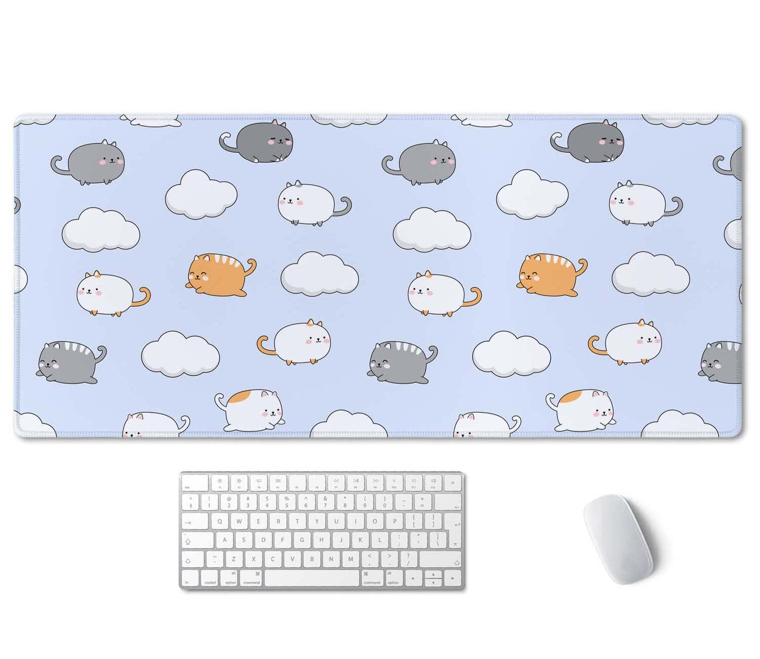 Ssoiu Chubby Cats Desk Mat, Extended Gaming Mouse Pad (35.5X15.7 In), Large Non-Slip Rubber Base Mousepad With Stitched Edges, W