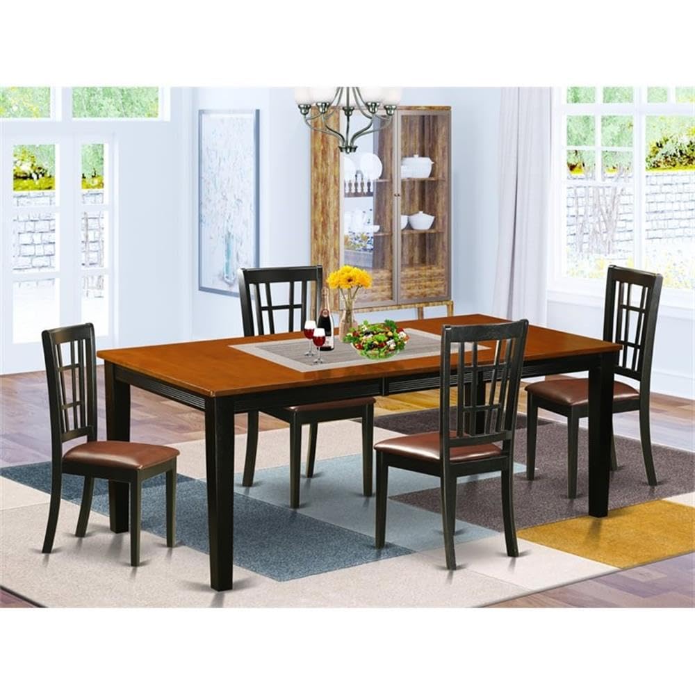 East West Furniture QUNI5-BCH-LC 5 Piece Modern Dining Table Set Includes a Rectangle Wooden Table with Butterfly Leaf and 4 Faux Leather Upholstered Chairs, 40x78 Inch, Black & Cherry