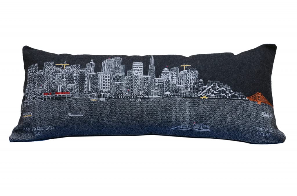 HomeRoots Grey 35' Black San Francisco Nighttime Skyline Lumbar Decorative Pillow