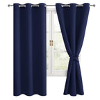 Hiasan Blackout Curtains For Bedroom, Thermal Insulated, Light Blocking, Noise Reducing Window Curtain Panels, Tiebacks Included, Set Of 2, Grommet Top (Navy Blue, Width 42 Inch X Length 63 Inch)